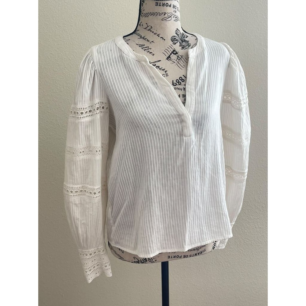 Ann Taylor White Cotton Eyelet Lace Puff Sleeve Boho Blouse XSP 3356